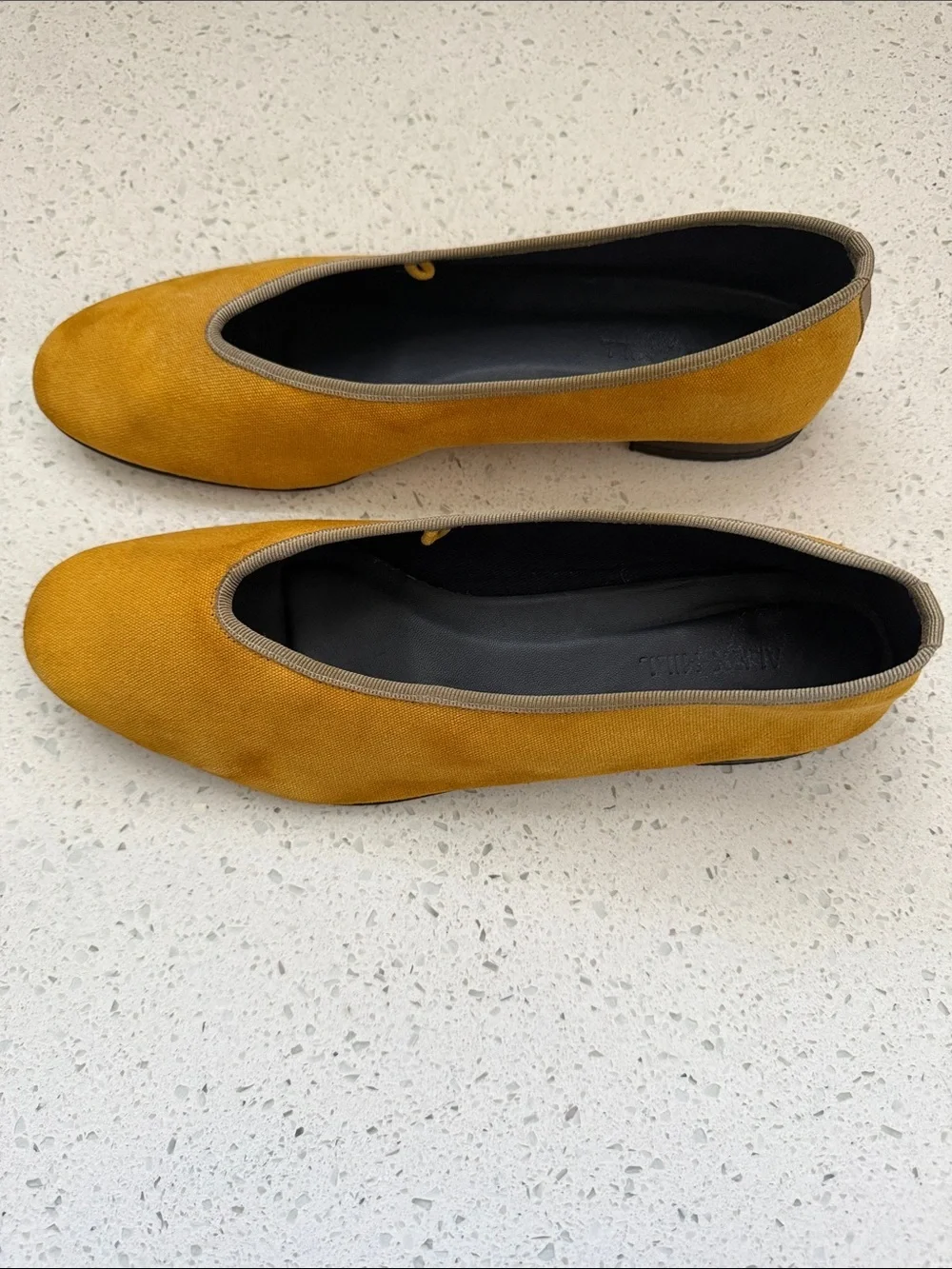 Alex Mill Women's Mustard Canvas Ballet Flats with Neutral Trim